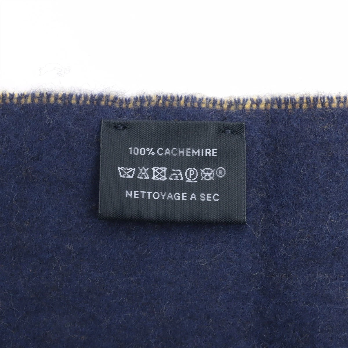 エルメス マフラー カシミヤ イエロー×ネイビー AP059711｜中古