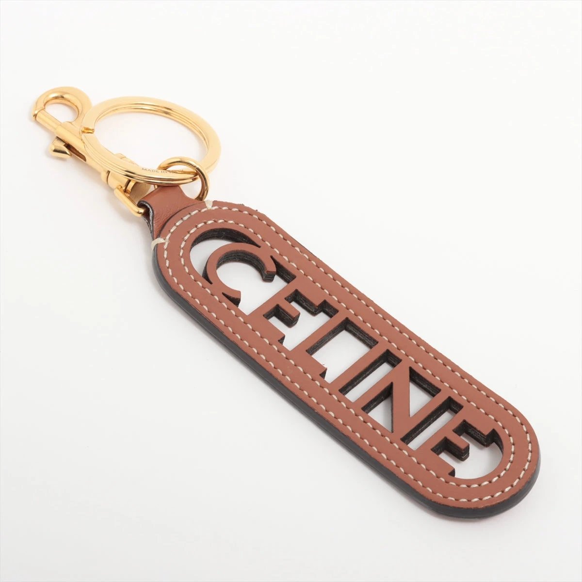 セリーヌ ロゴ キーリング レザー ゴールド×ブラウン A2595418｜中古  