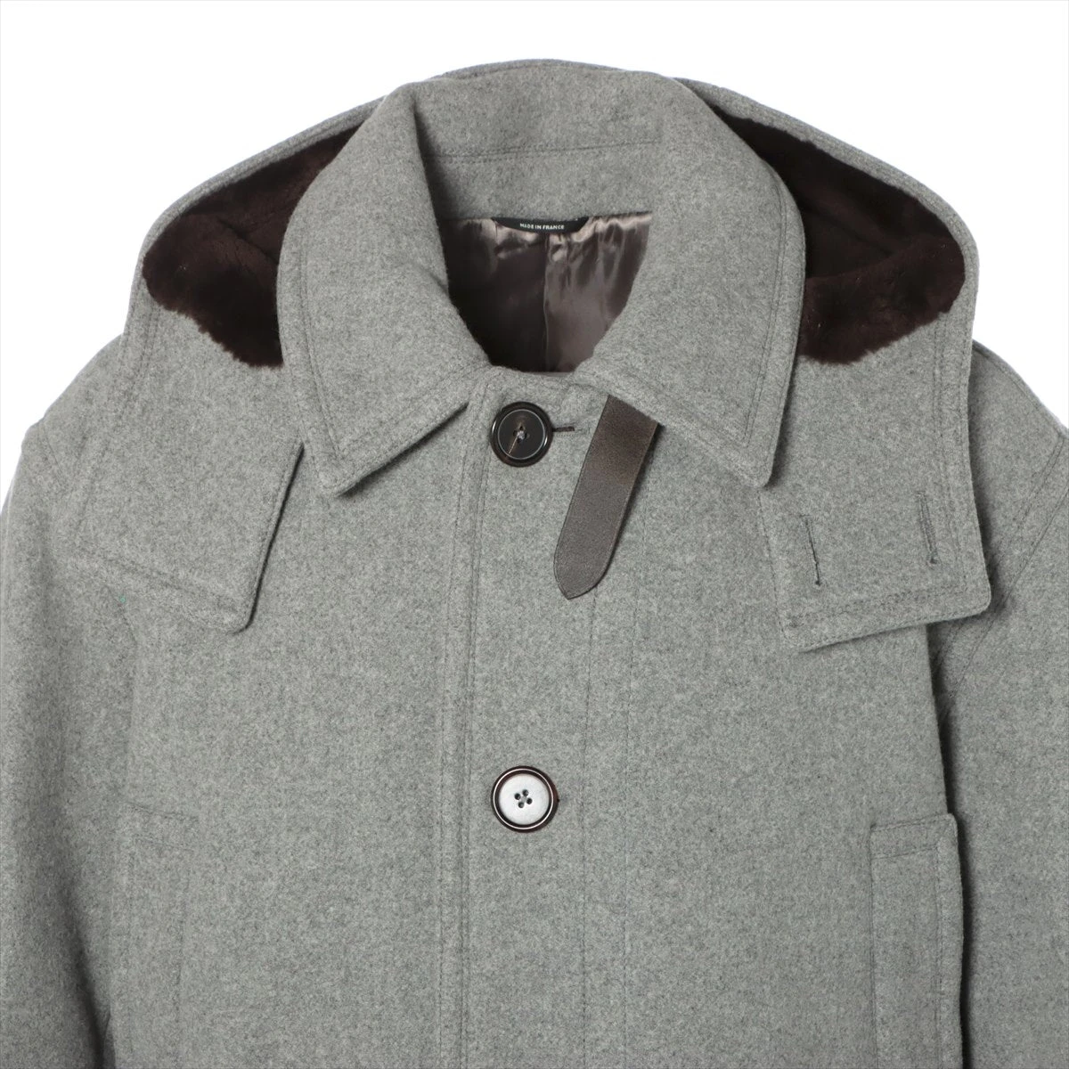 エルメス ウール×カシミヤ ダッフルコート 52 メンズ グレー Hロゴ 