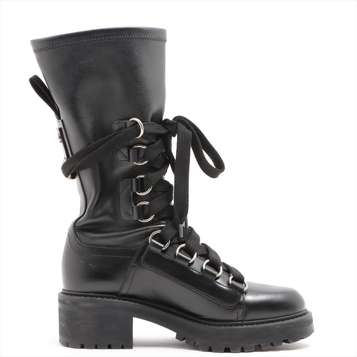 【美品】CHRISTIAN DIOR レザー ブーツ D-FIGHT ブラック D-Fight Ankle Boot Black Calfskin and Leather-Effect Stretch