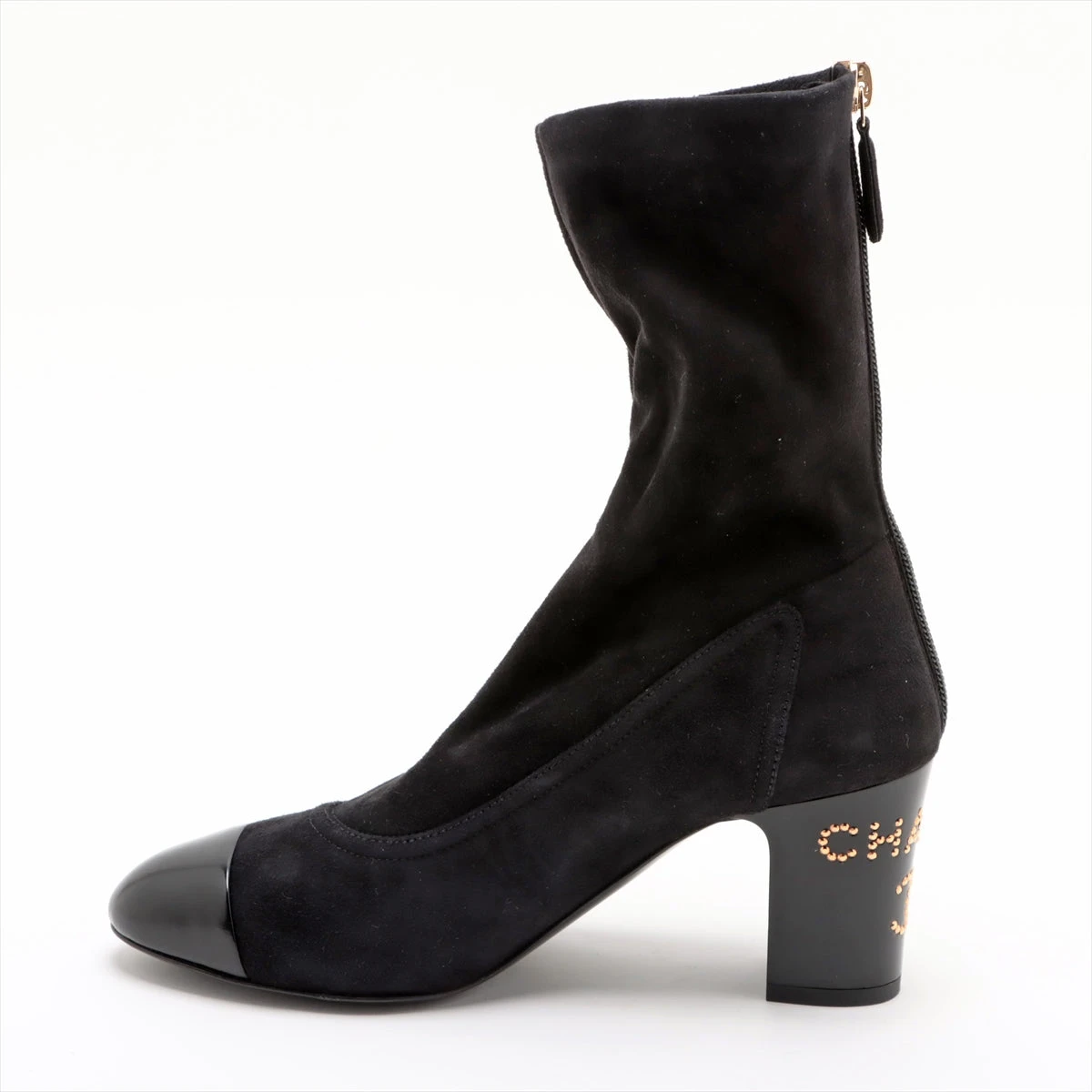 CHANEL ショートブーツ スエード ココ マトラッセ ブラック 38.5 シャネル ココマーク スエード ショートブーツ 36 レディース