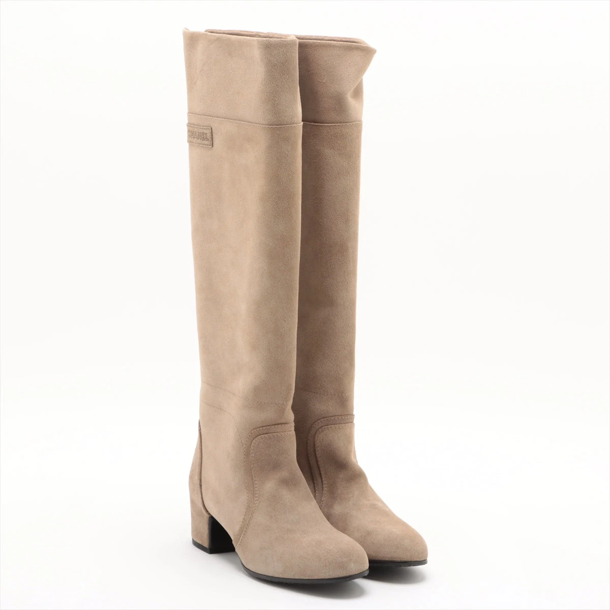 シャネル スエード ロングブーツ 38 レディース ベージュ G28434