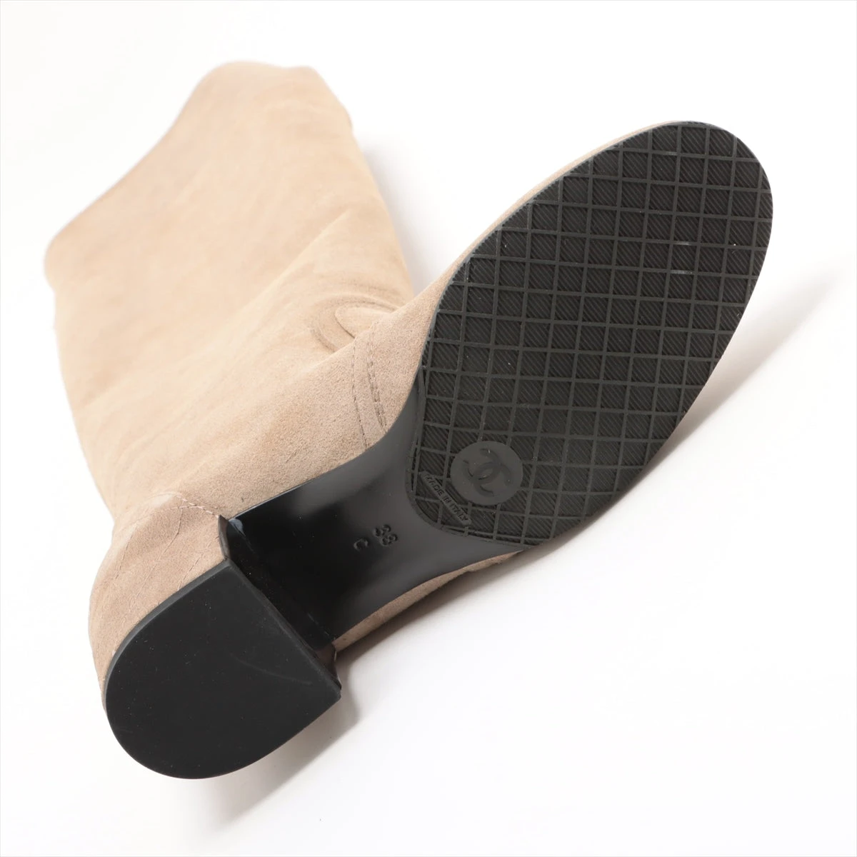 シャネル スエード ロングブーツ 38 レディース ベージュ G28434