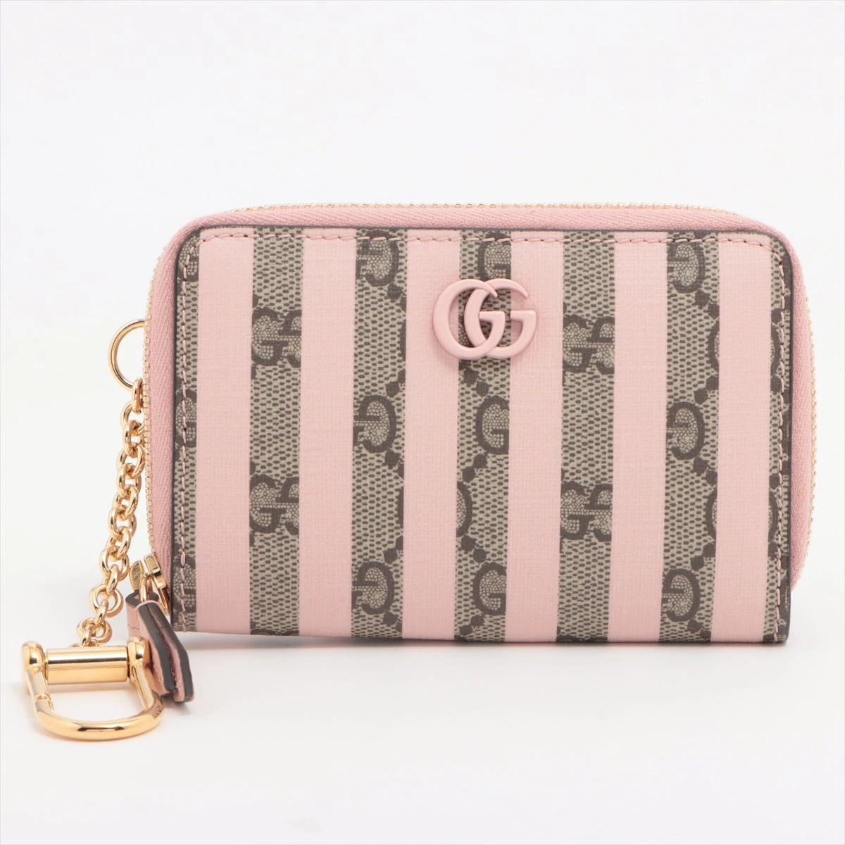 グッチ GGスプリーム 701485 PVC×レザー コインケース ベージュ×ピンク  