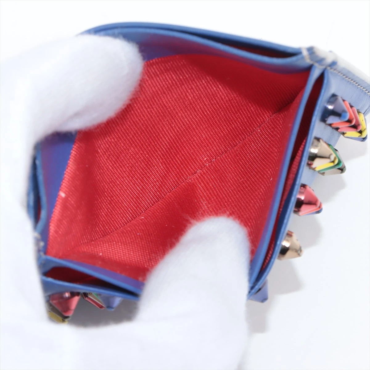 クリスチャンルブタン スタッズ レザー カードケース ブルー A2557898