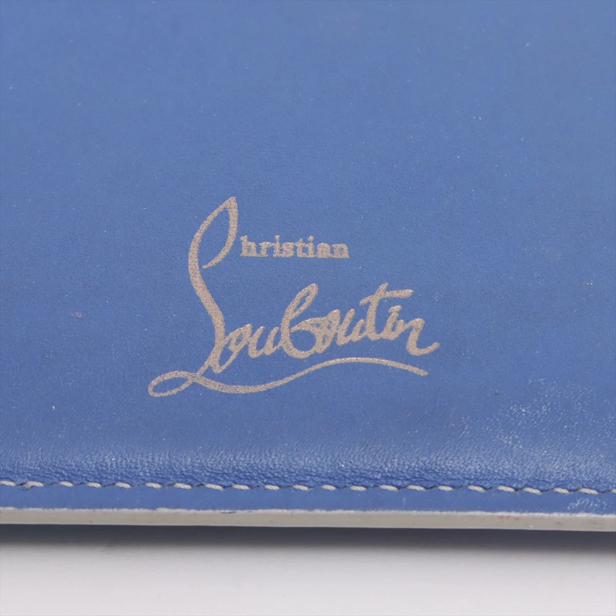 クリスチャンルブタン スタッズ レザー カードケース ブルー A2557898