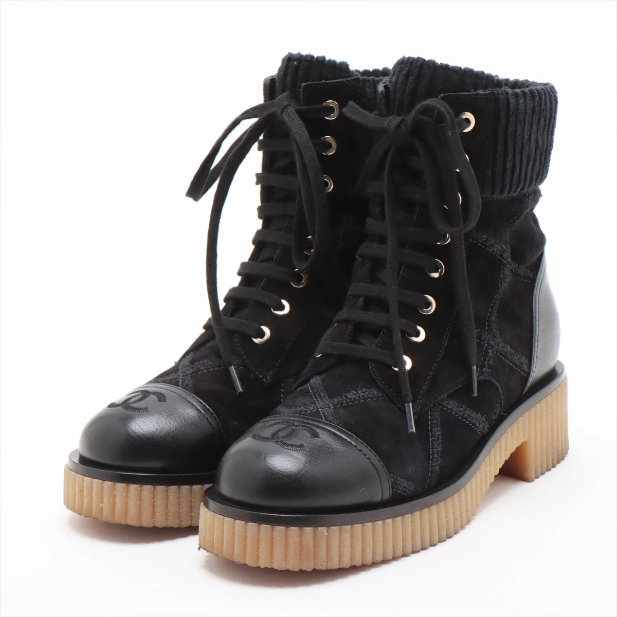 シャネル ココマーク レザー×スエード ショートブーツ 36