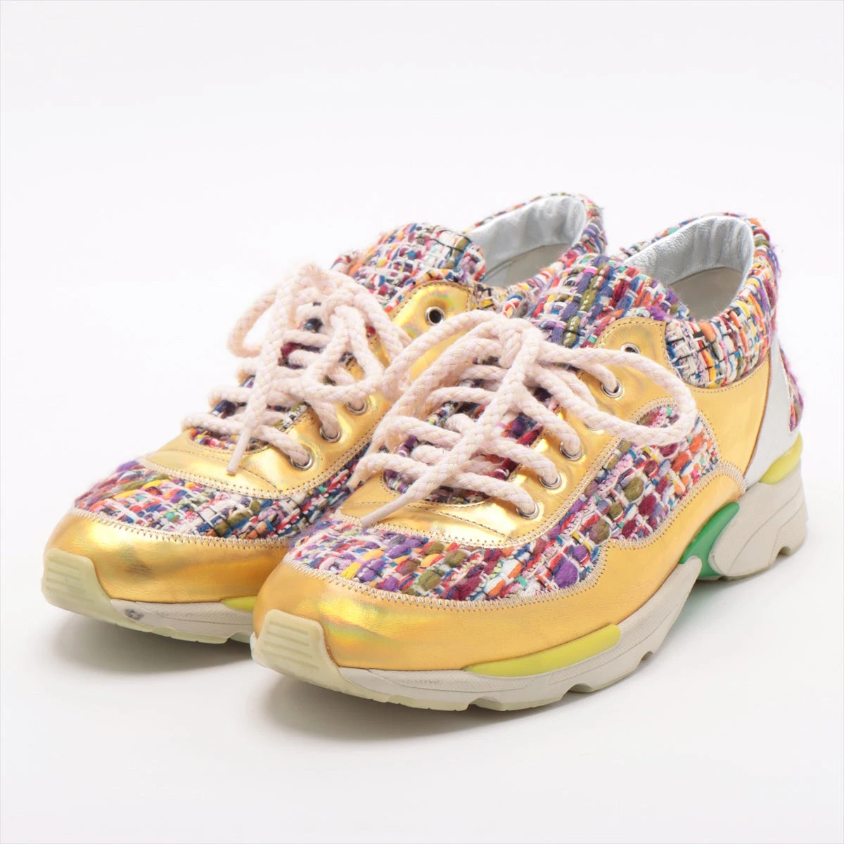 シャネル ココマーク パテントレザー×ツイード スニーカー 36  