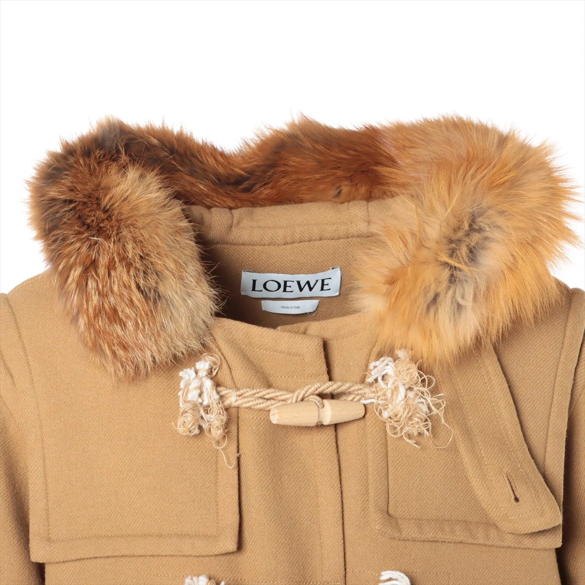 LOEWE ダッフルコート ベージュ ファー付き ロエベ ウール×ナイロン ダッフルコート 48 メンズ ベージュ