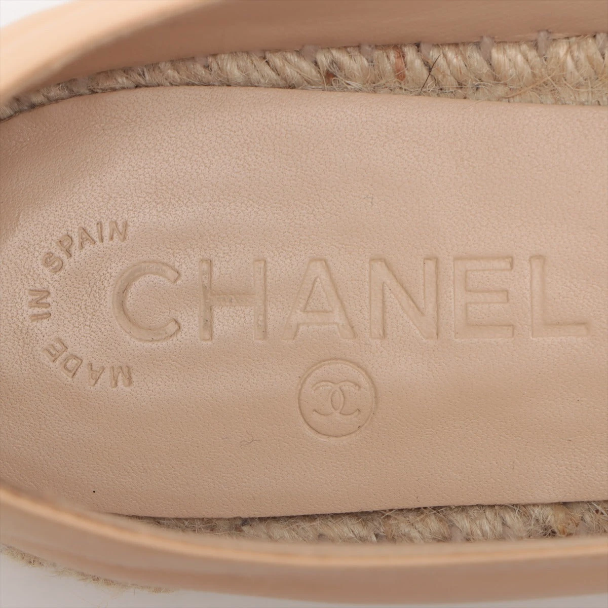 美品 CHANEL ロゴ レザー エスパドリーユ ベージュ シャネル ココマーク レザー エスパドリーユ 39 レディース