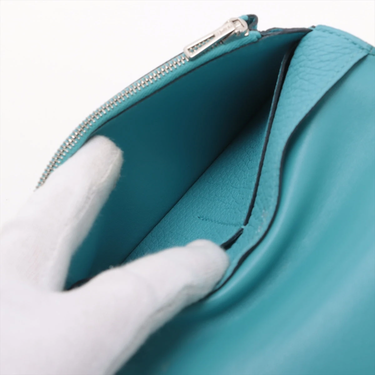 エルメス ドゴンコンパクト トゴ 財布 ブルー シルバー金具 D:2019年 