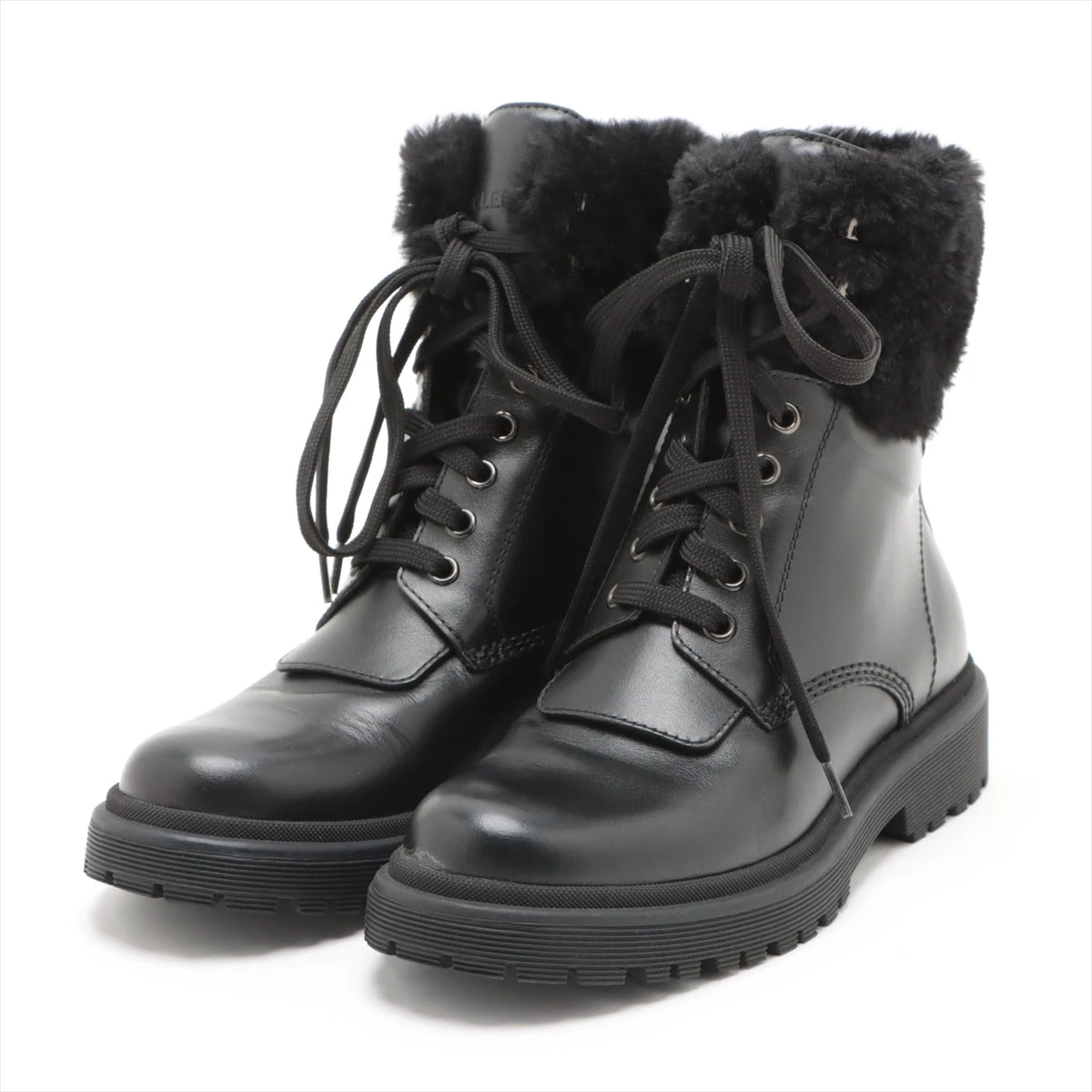 MONCLER ★ レザーショートブーツ モンクレール レザー ショートブーツ 36 レディース ブラック