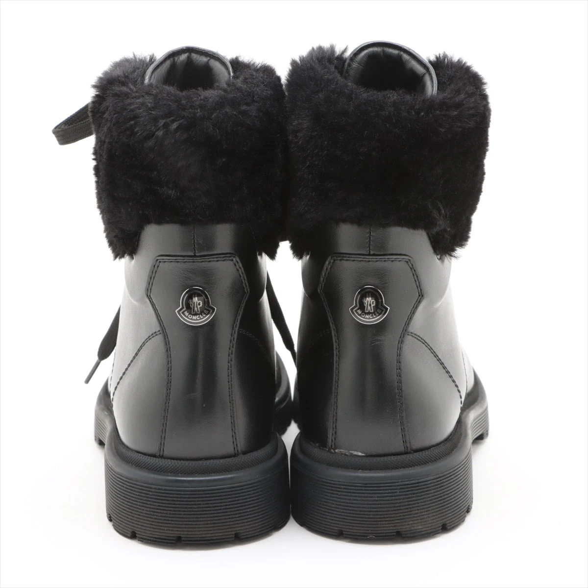 MONCLER ブラック ショートブーツ モンクレール レザー ショートブーツ 36 レディース ブラック