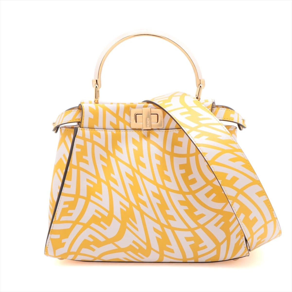 フェンディ ミニピーカブー レザー 2WAYハンドバッグ イエロー