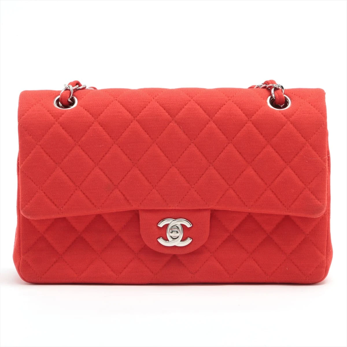 CHANEL　バッグ　 レッド シャネル マトラッセ コットンジャージ ダブルフラップ ダブル