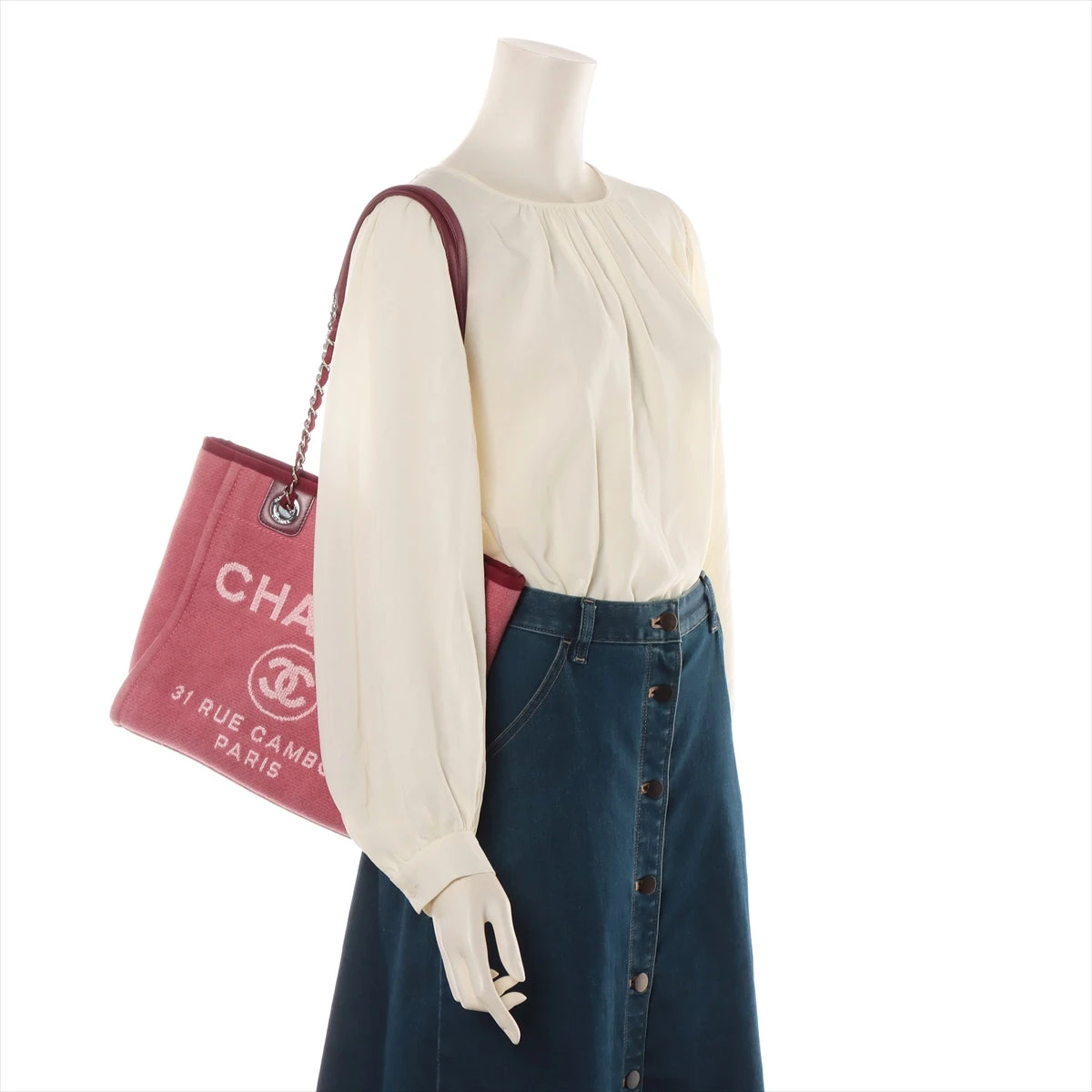 正規 CHANEL シャネル ドーヴィル PM レッド トート ショルダーバッグ CHANEL（シャネル） ドーヴィル トートMM ココマーク チェーン トート