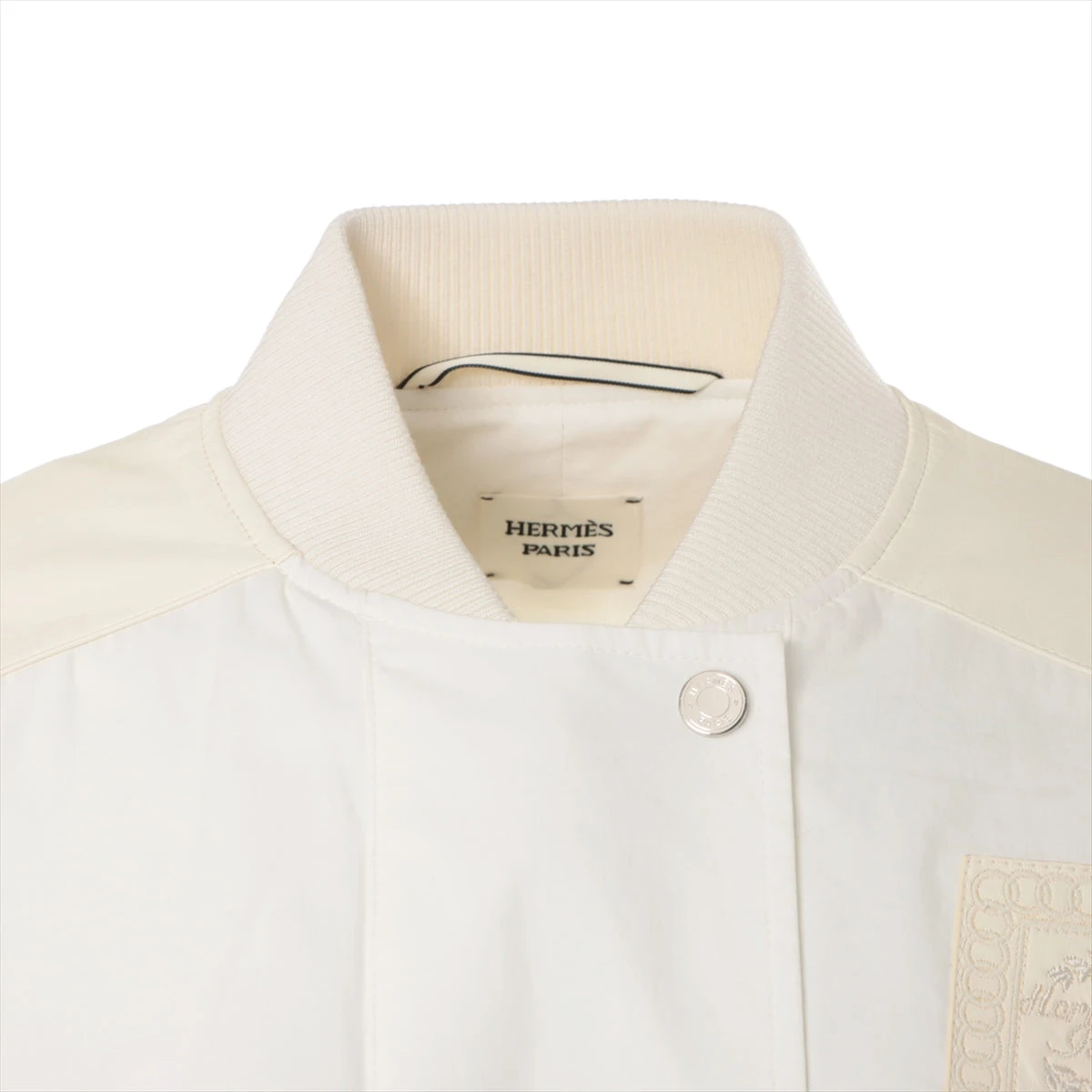 【洗練された都会スタイル】HERMES コットンブルゾン ホワイト エルメス コットン×ポリエステル×ビスコース ブルゾン 38