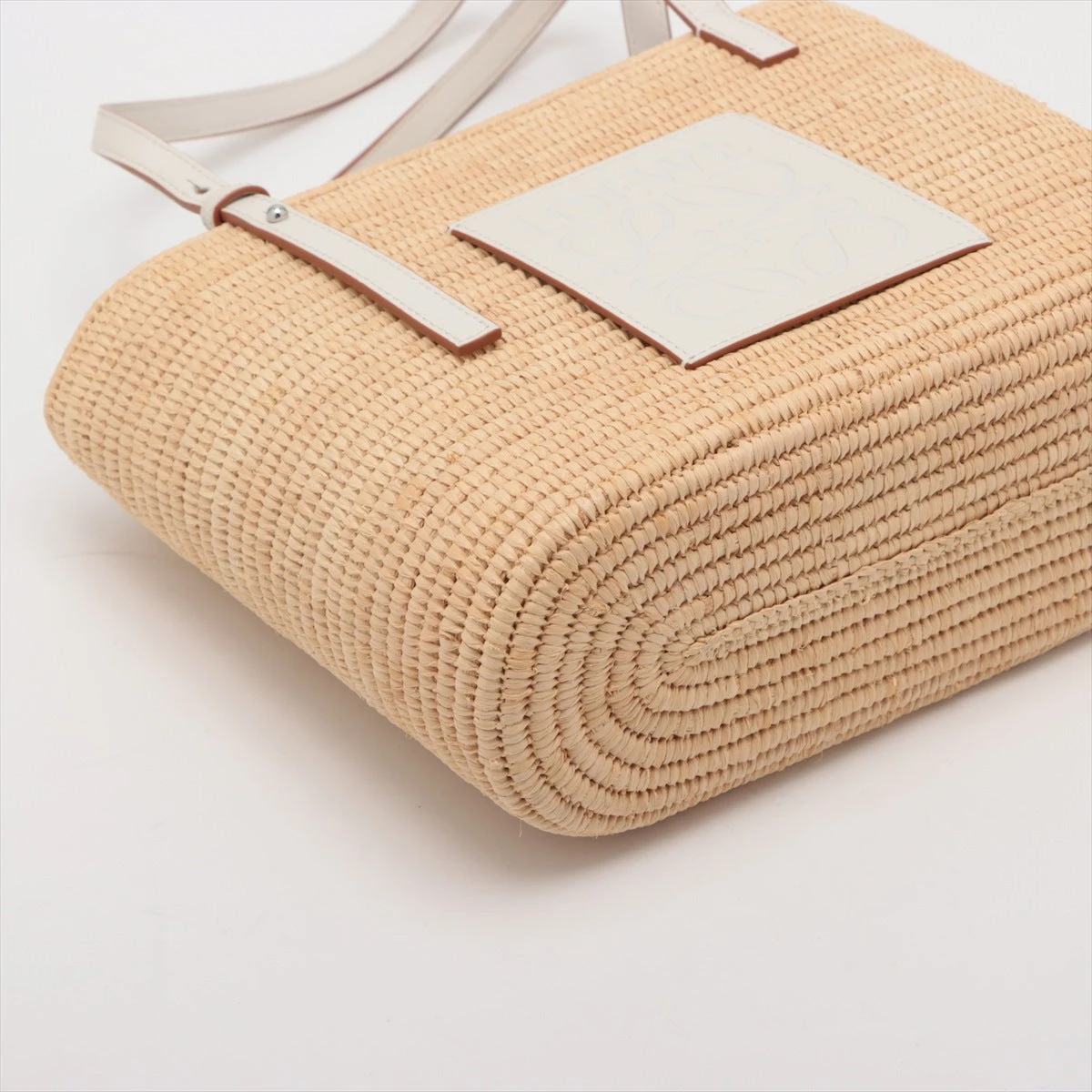 ロエベ スクエアバスケット スモール ラフィア×レザー カゴバッグ