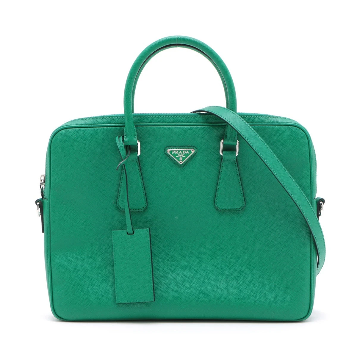 PRADA プラダ サフィアーノ レザー トラベル ブリーフケース 緑 PRADA プラダ サフィアーノ レザー トラベル ブリーフケース 緑