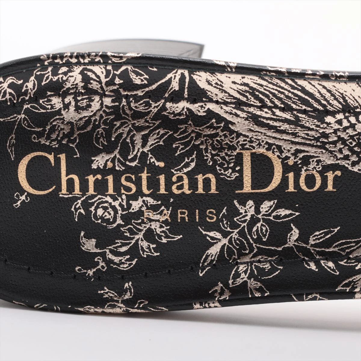 Dior ブラック ハイヒール・ミュール37.5 1/2 クリスチャンディオール レザー×ファブリック ミュール 37.5