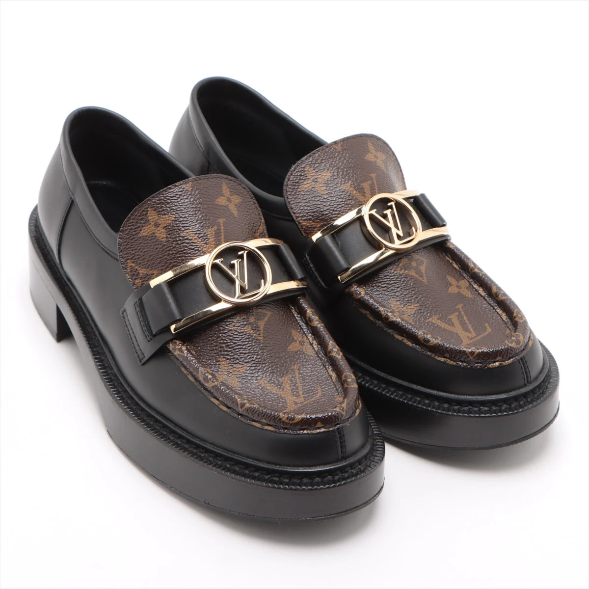 超美品✨️LOUIS VUITTON Academy Line 厚底 ローファー Louis Vuitton Women's Academy Chain Loafer Leather Black
