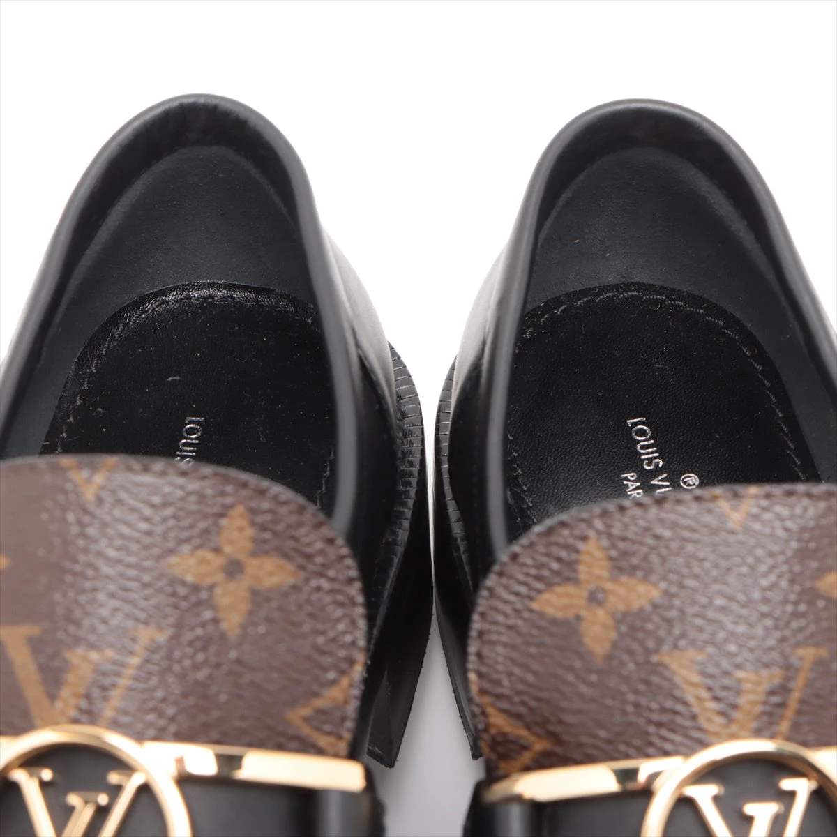 超美品✨️LOUIS VUITTON Academy Line 厚底 ローファー Louis Vuitton Women's Academy Chain Loafer Leather Black
