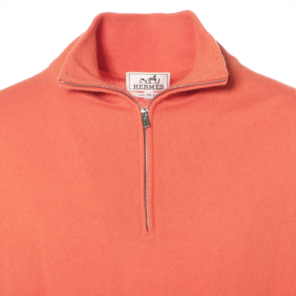 エルメス カシミヤ ニット XXL メンズ オレンジ ハーフジップ