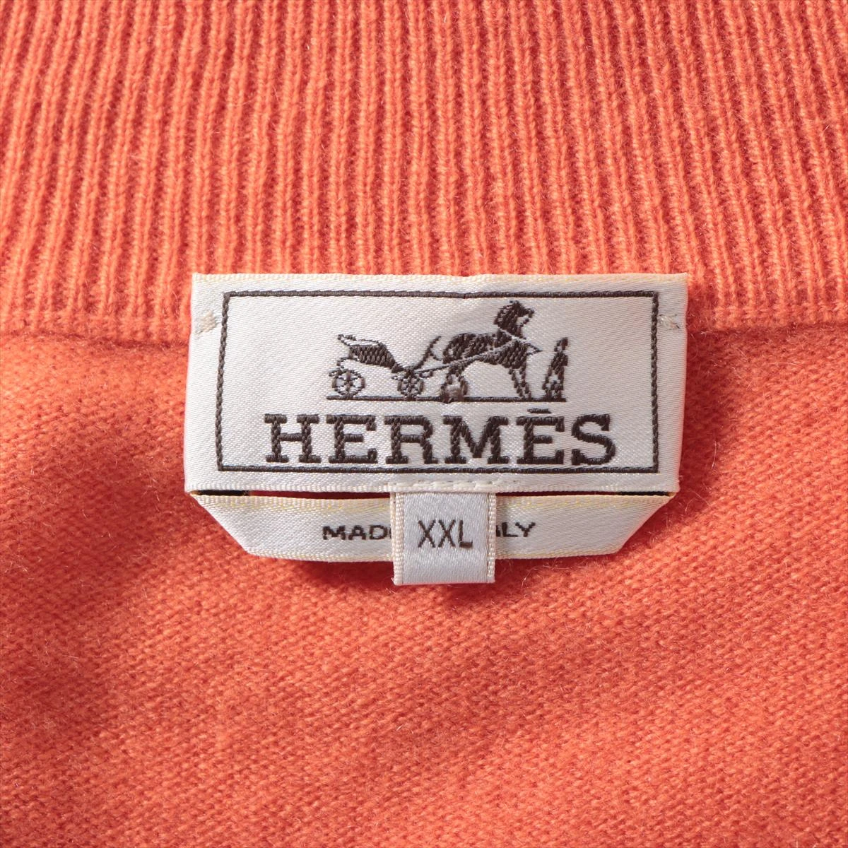エルメス カシミヤ ニット XXL メンズ オレンジ ハーフジップ A2596355