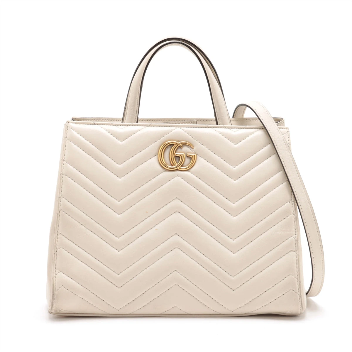 GUCCI グッチ ハンドバッグ レザー ホワイト GGマーモント 2way グッチ GGマーモント レザー 2WAYハンドバッグ ホワイト 448054