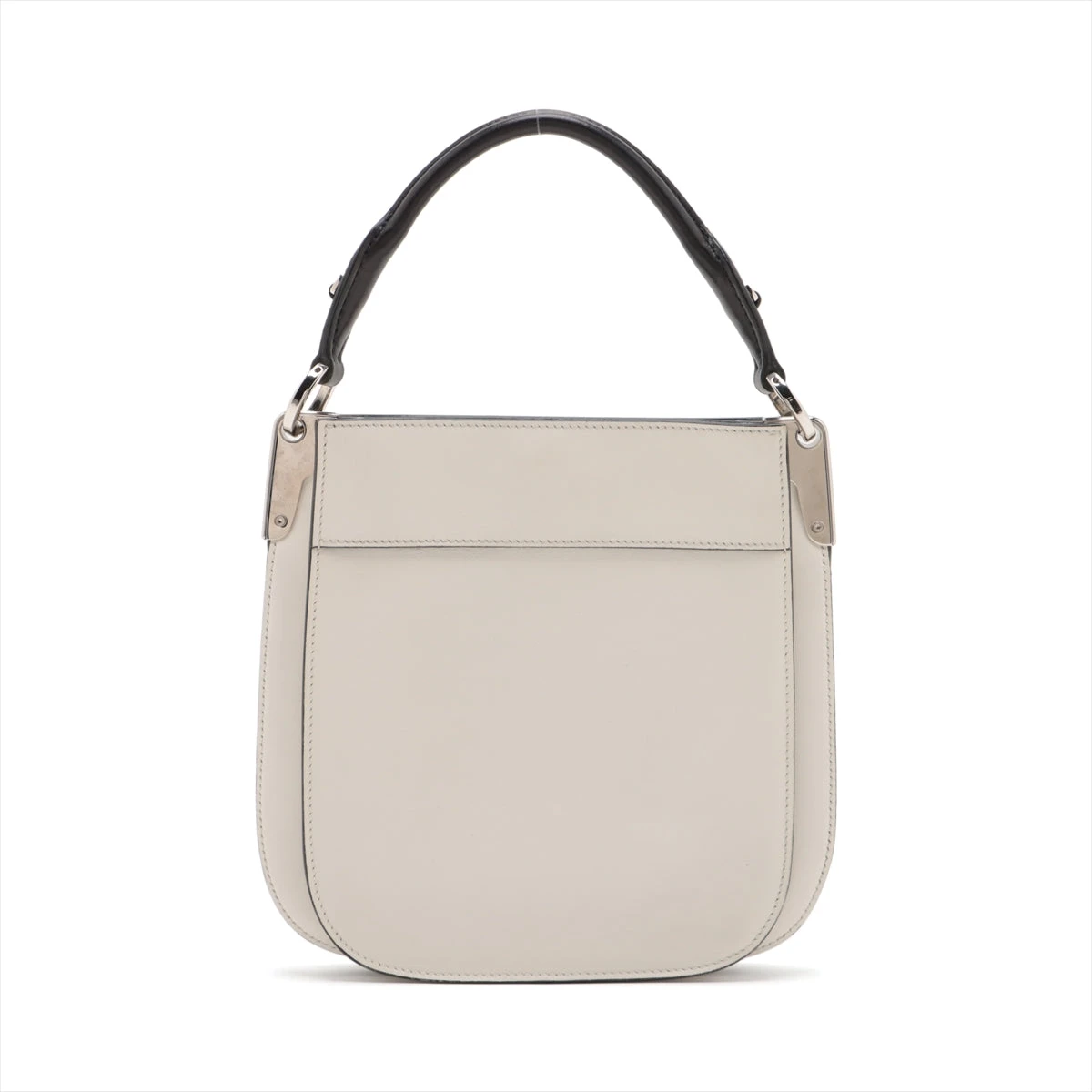 ホワイト/ブラック レザーハンドバッグ PRADA】プラダ『ミディアム ソフトグレインレザー ハンドバッグ
