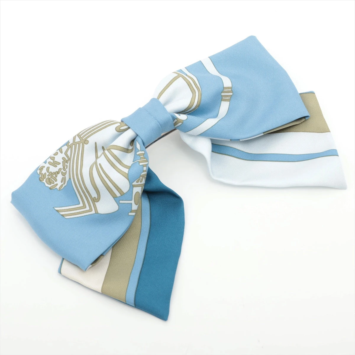 HERMES☆シルクリボンヘアクリップ グルネル エクスリブリス エルメス バレッタ シルク ブルー グルネル エクスリブリス ヘア