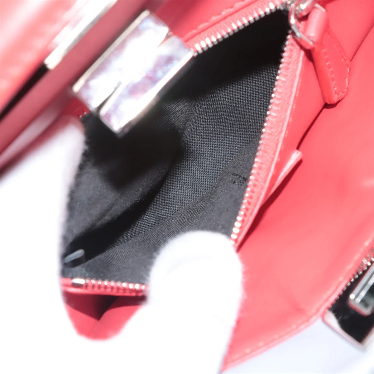 フェンディ ミニピーカブー レザー 2WAYハンドバッグ グレー×レッド