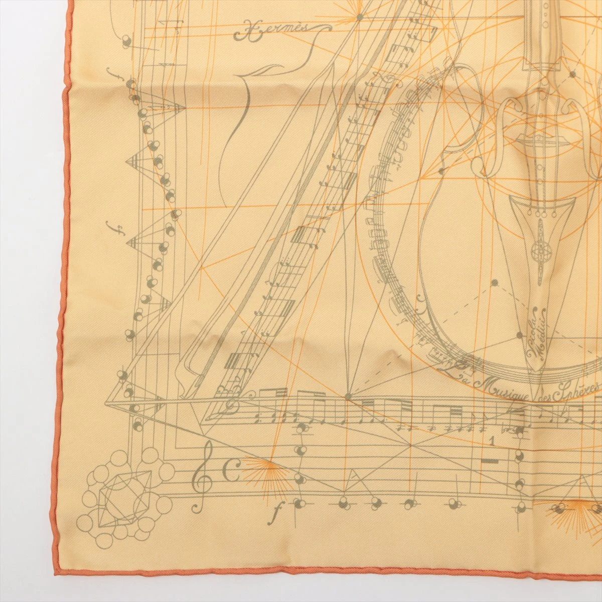 HERMES　バイオリン図面スカーフ HERMES】【バイオリン柄】【La Musique des Spheres】エルメス