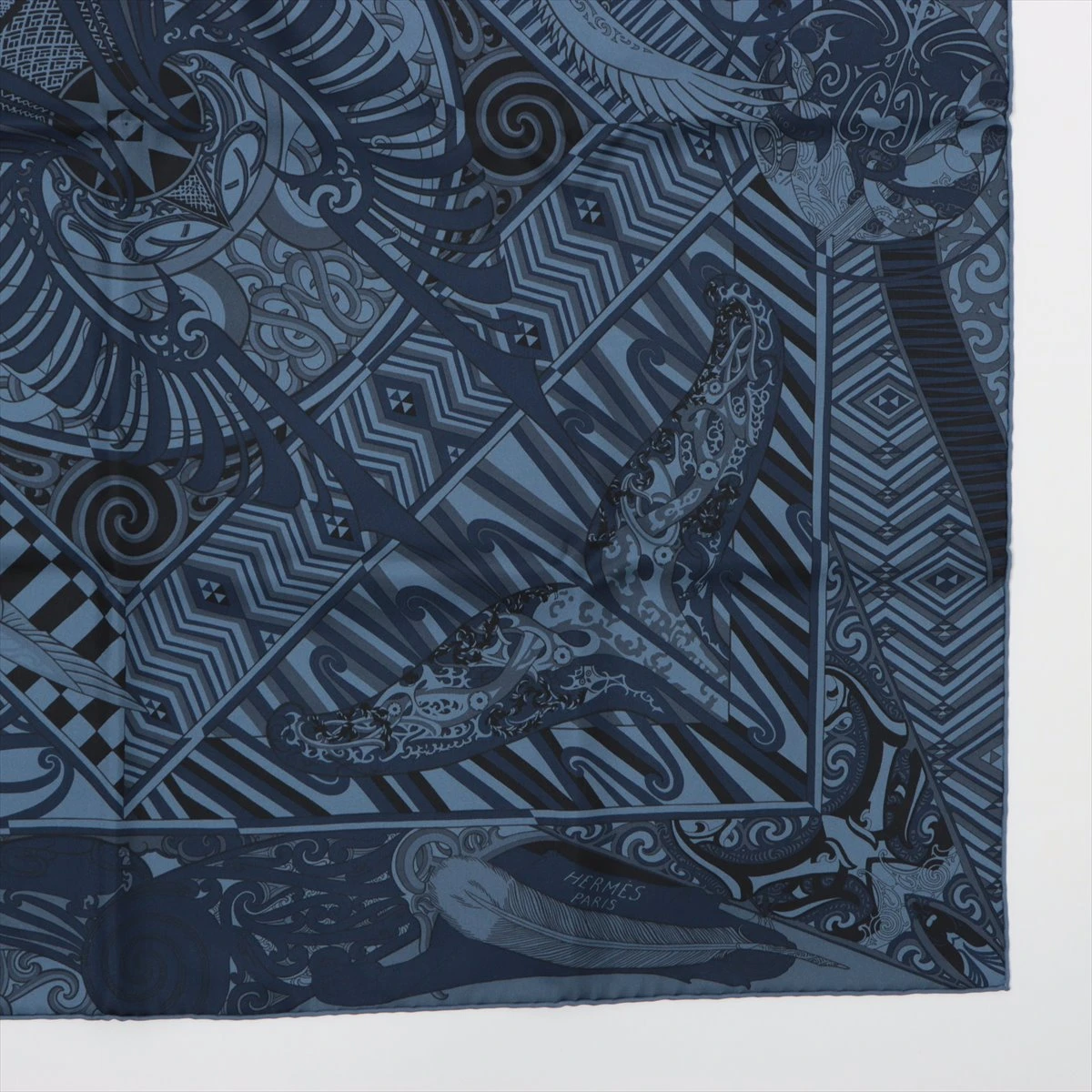 エルメス カレ90 Kawa Ora カワオラ スカーフ シルク ネイビーブルー