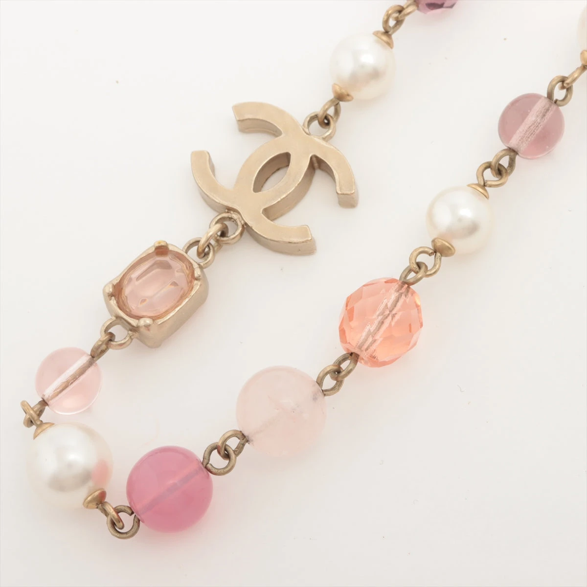 【ピンクのロゴがアクセント♡】CHANEL チョーカー シャネル ココマーク 07A チョーカー GP×フェイクパール×カラー
