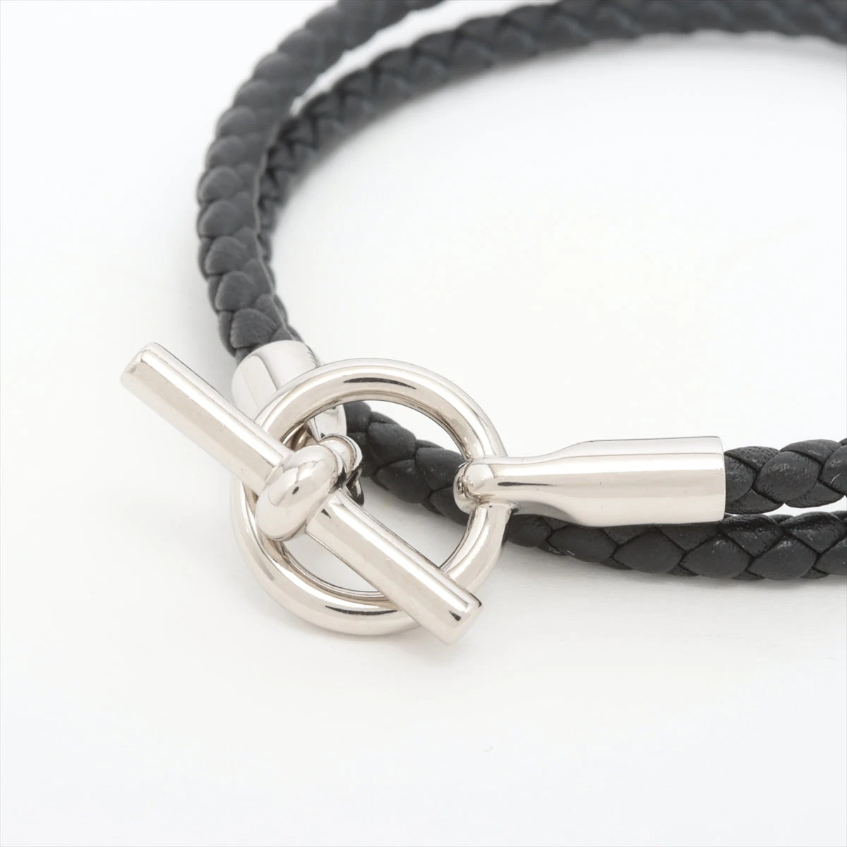 HERMES エルメス　グレナンブレスレット　GP ブラック エルメス グレナン ブレスレット GP×革 ブラック×シルバー