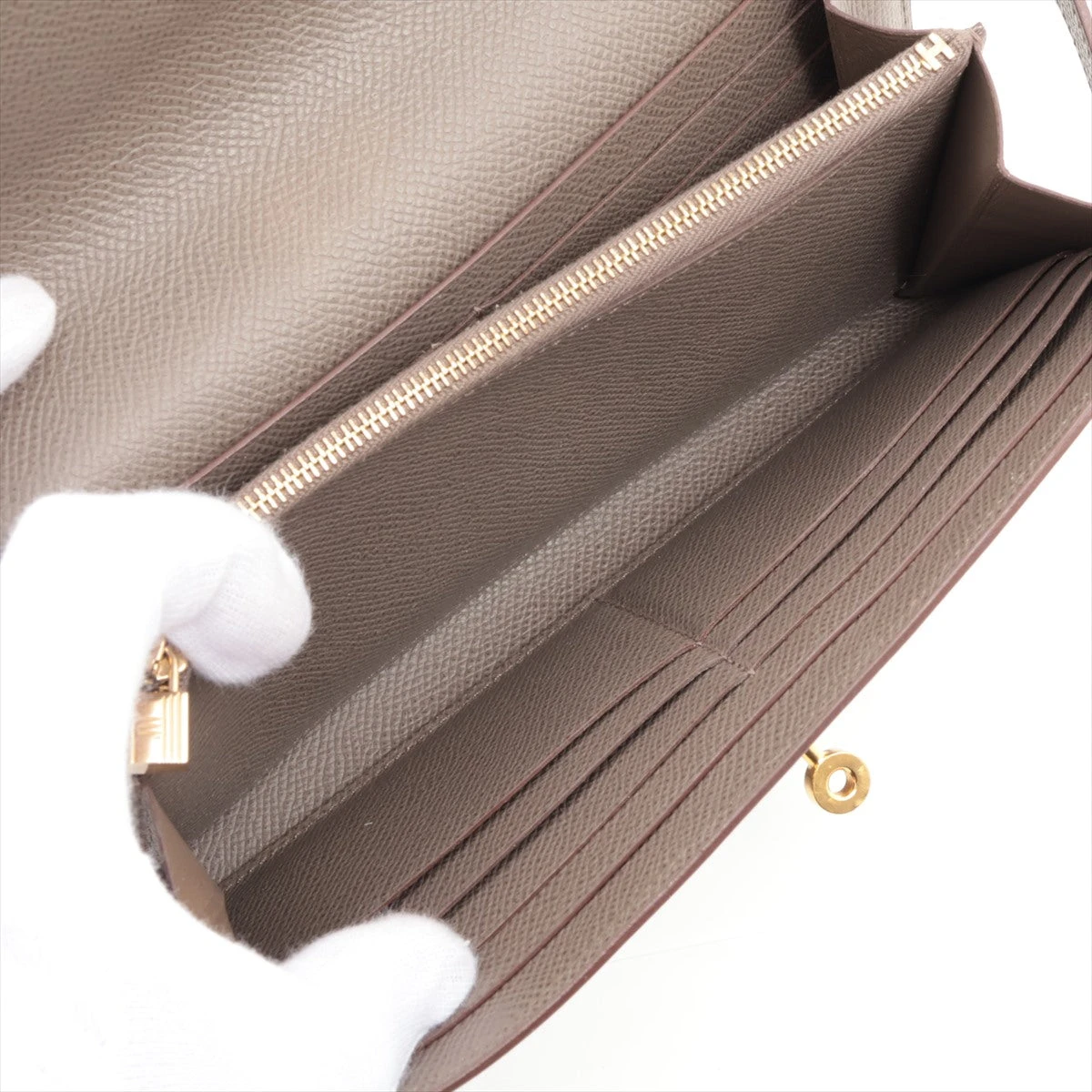 エルメス ケリーウォレット ヴォーエプソン 財布 グレージュ ゴールド