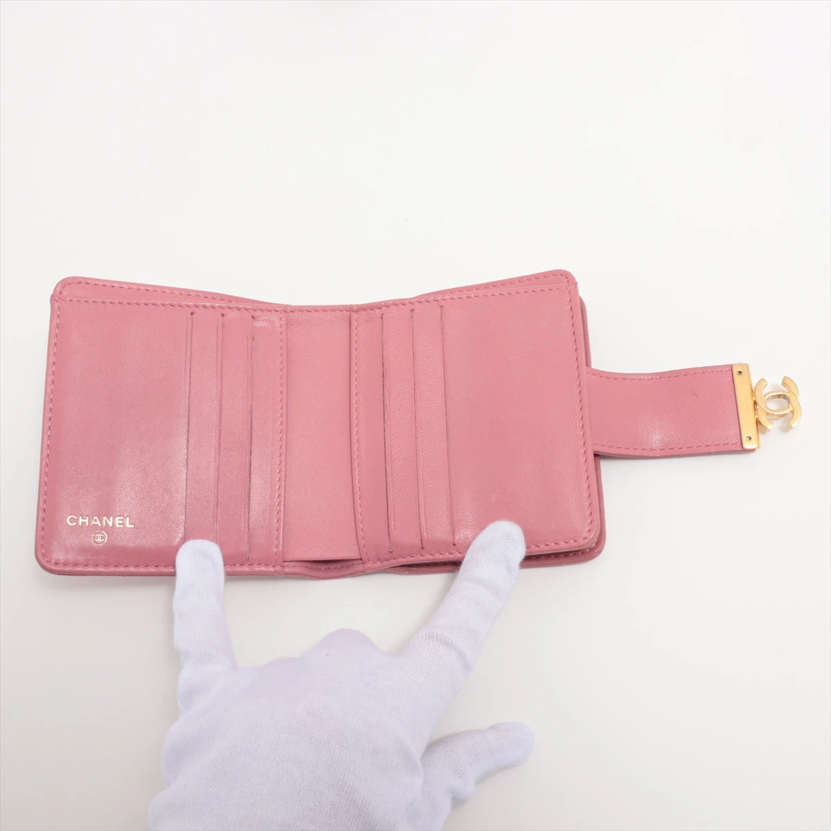 シャネル ターンロック レザー 財布 ピンク ゴールド金具 27番台