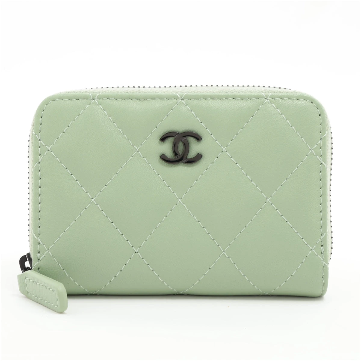 シャネルマトラッセラムスキングリーンコインケース名刺入れ19番台