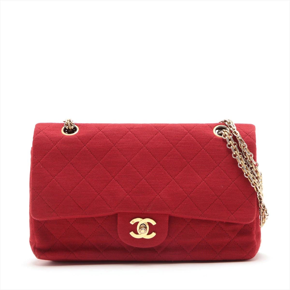 ☆正規品　本物　CHANEL　ダブルフラップ　マトラッセ　チェーンバッグ　赤☆ 25K ダークレッド ココダブルチェーン【CHANEL】フラップバッグ