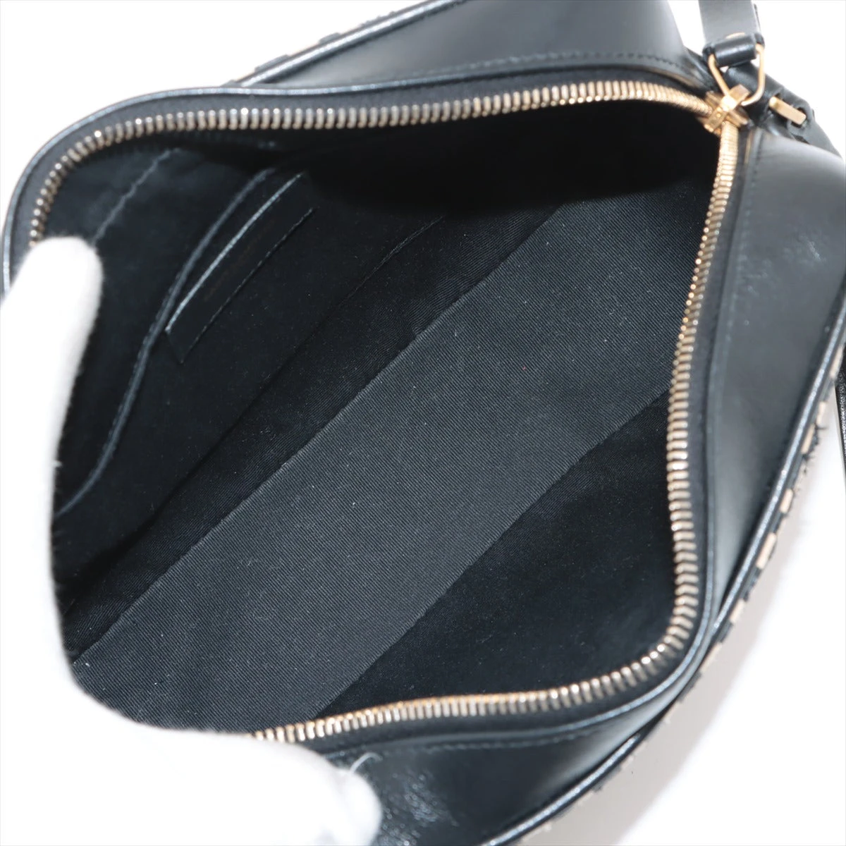 サンローランパリ ルー ラフィア×レザー ショルダーバッグ ブラック