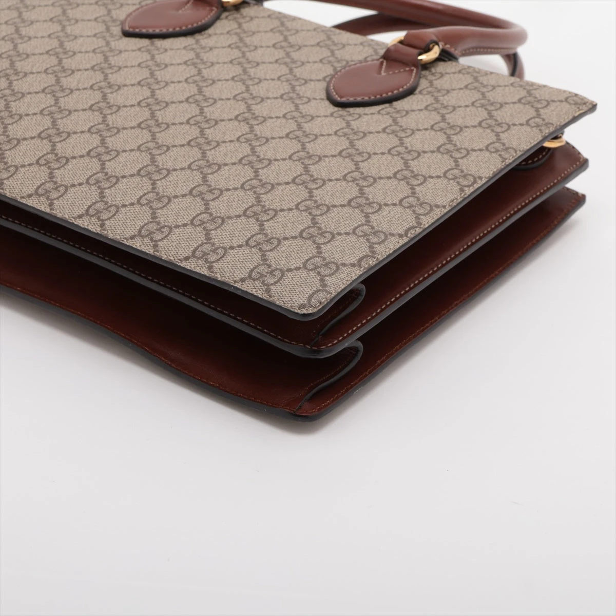 グッチ GGスプリーム PVC×レザー 2WAYハンドバッグ ベージュ×ブラウン