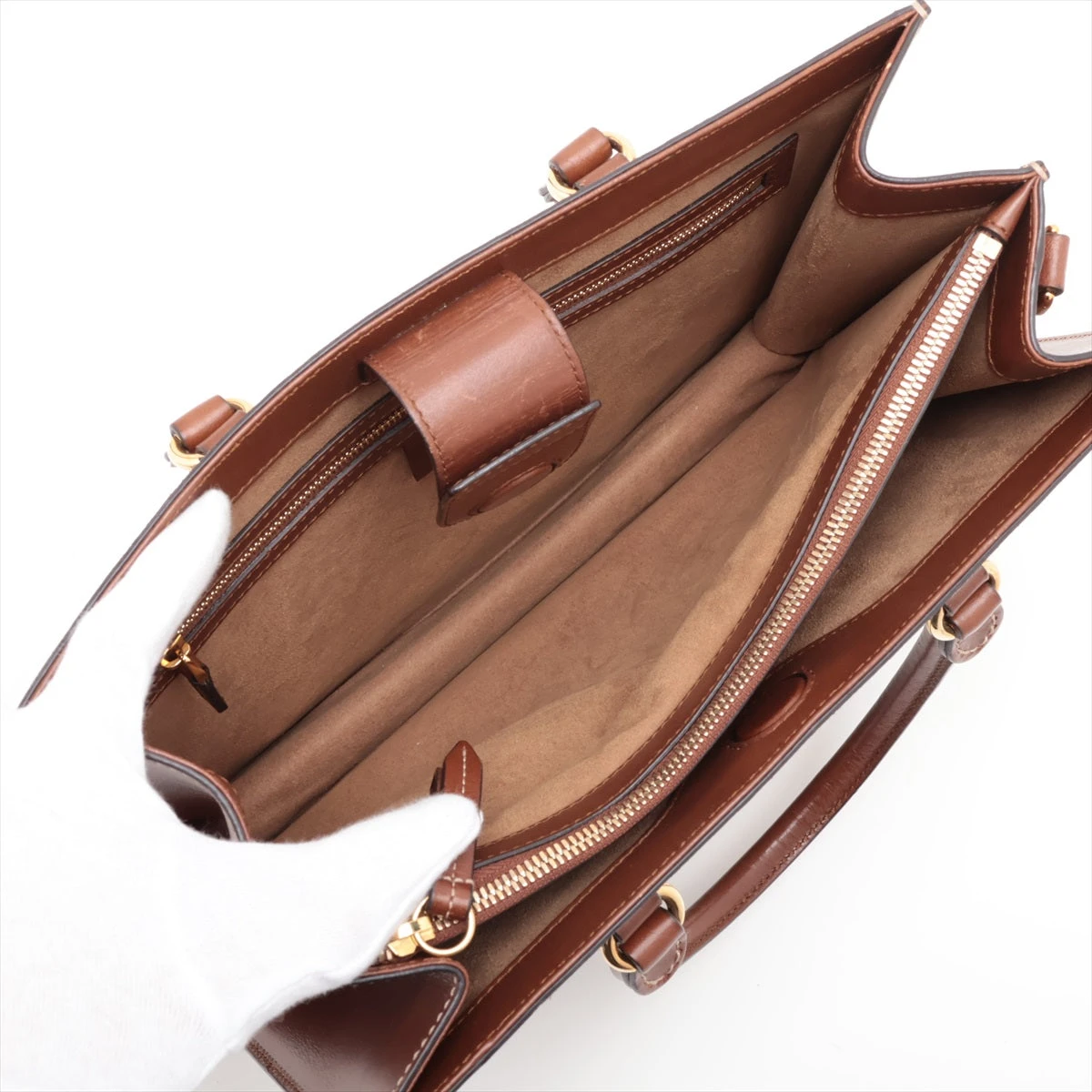 グッチ GGスプリーム PVC×レザー 2WAYハンドバッグ ベージュ×ブラウン