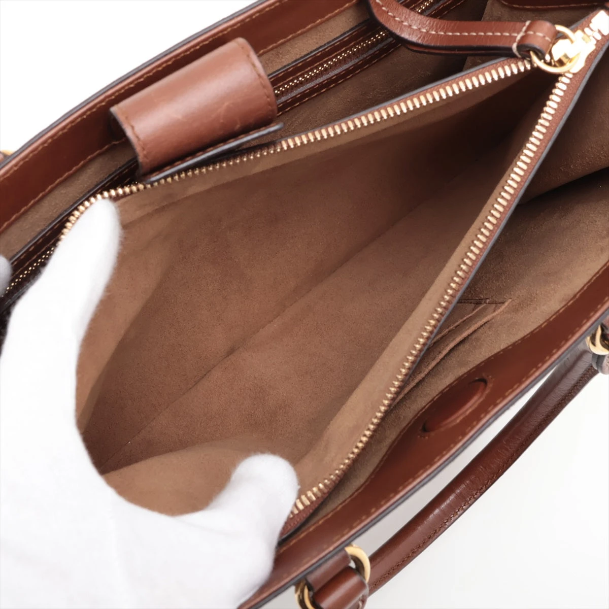 グッチ GGスプリーム PVC×レザー 2WAYハンドバッグ ベージュ×ブラウン