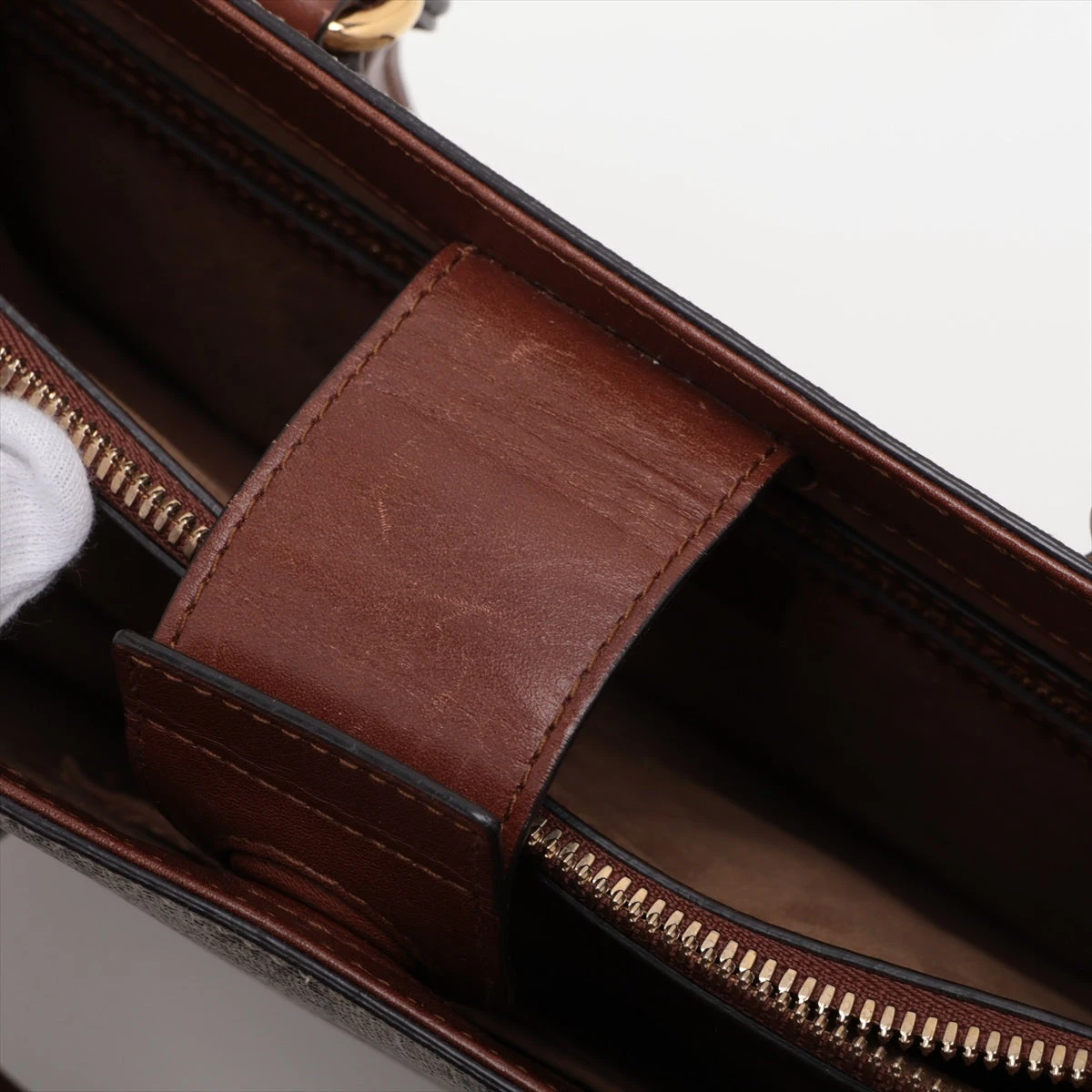 グッチ GGスプリーム PVC×レザー 2WAYハンドバッグ ベージュ×ブラウン