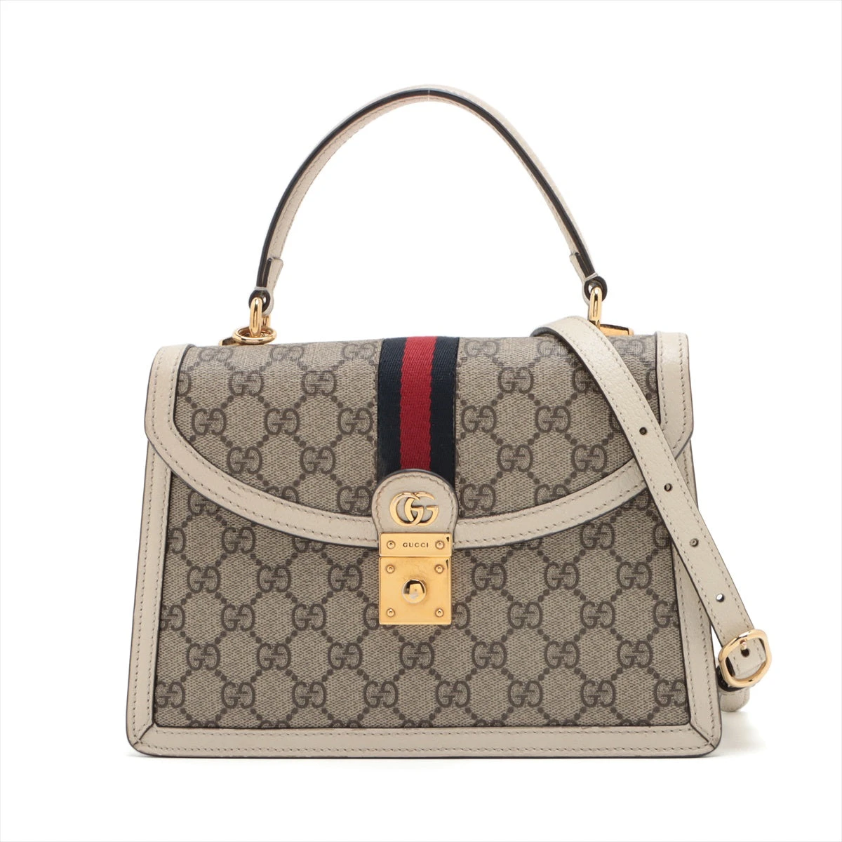 グッチ GGスプリーム PVC×レザー 2WAYハンドバッグ ベージュ×ホワイト  