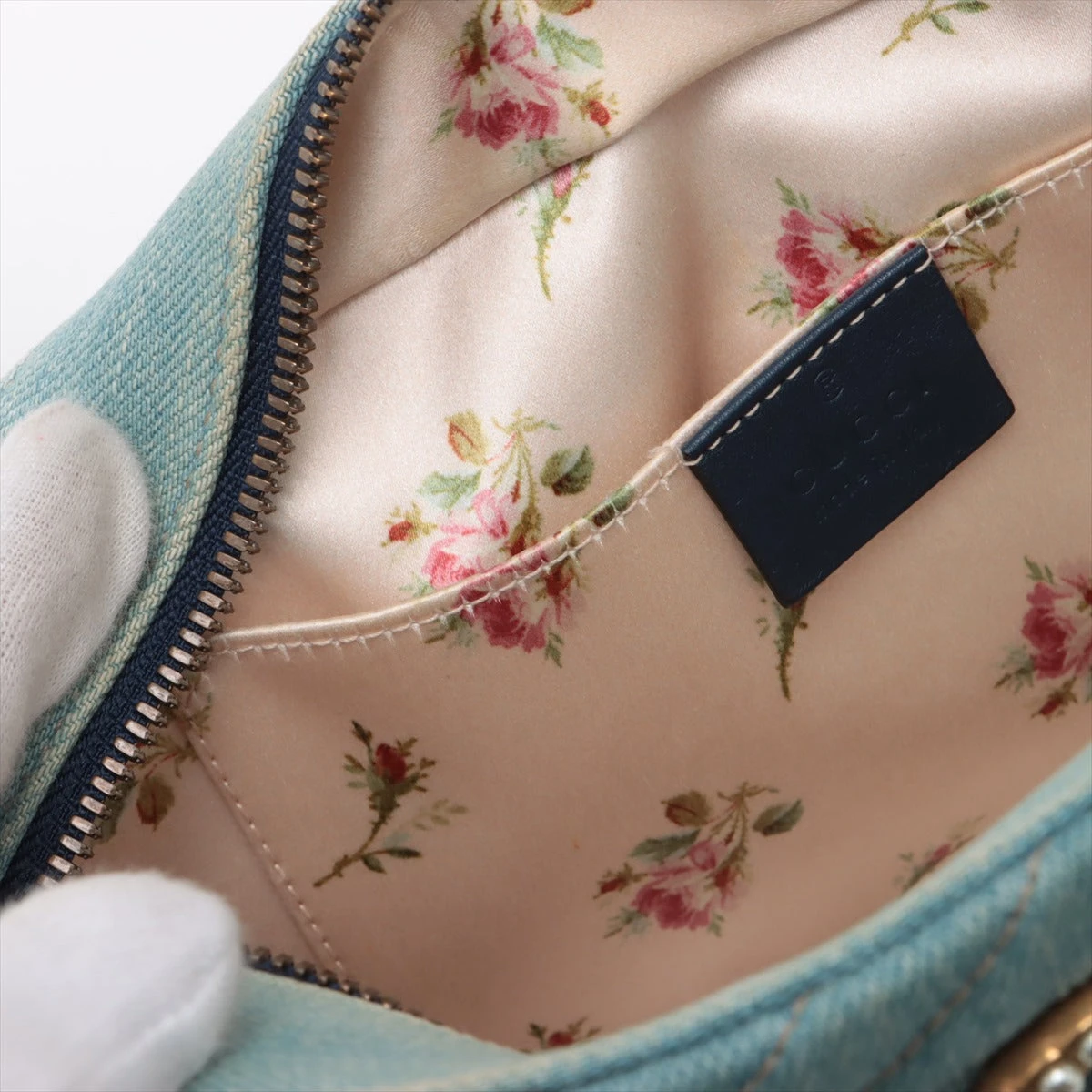 グッチ GGマーモント デニム×レザー チェーンショルダーバッグ
