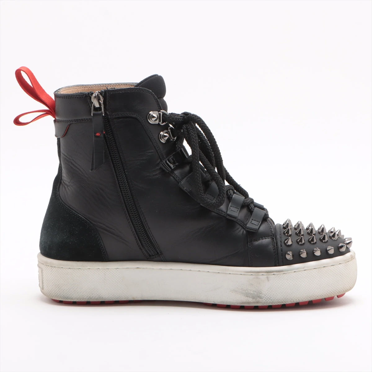 クリスチャンルブタン レザー×ファブリック ハイカット