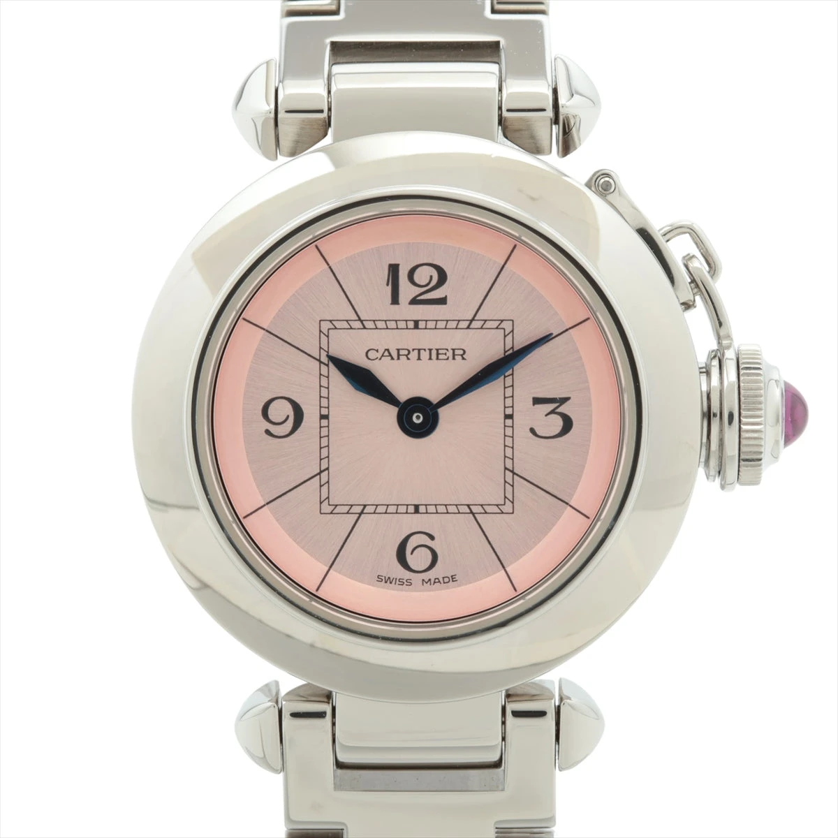 【美品・OH済】カルティエ ミスパシャ ピンク文字盤 W3140008 カルティエ ミスパシャ W3140008 SS QZ ピンク文字盤 A2675888｜中古