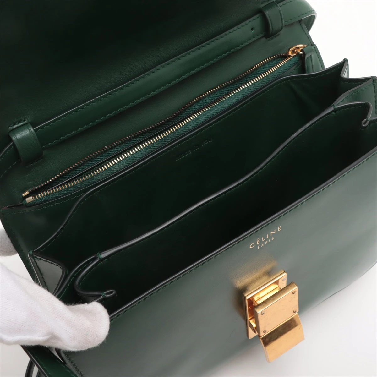 セリーヌ クラシックボックス レザー ショルダーバッグ グリーン